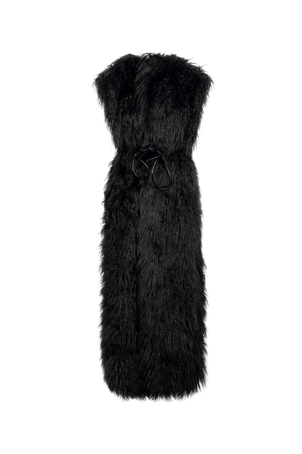 JS ED2 OBJECTS NAF006 FAUX FUR MAXI GILET BLACK