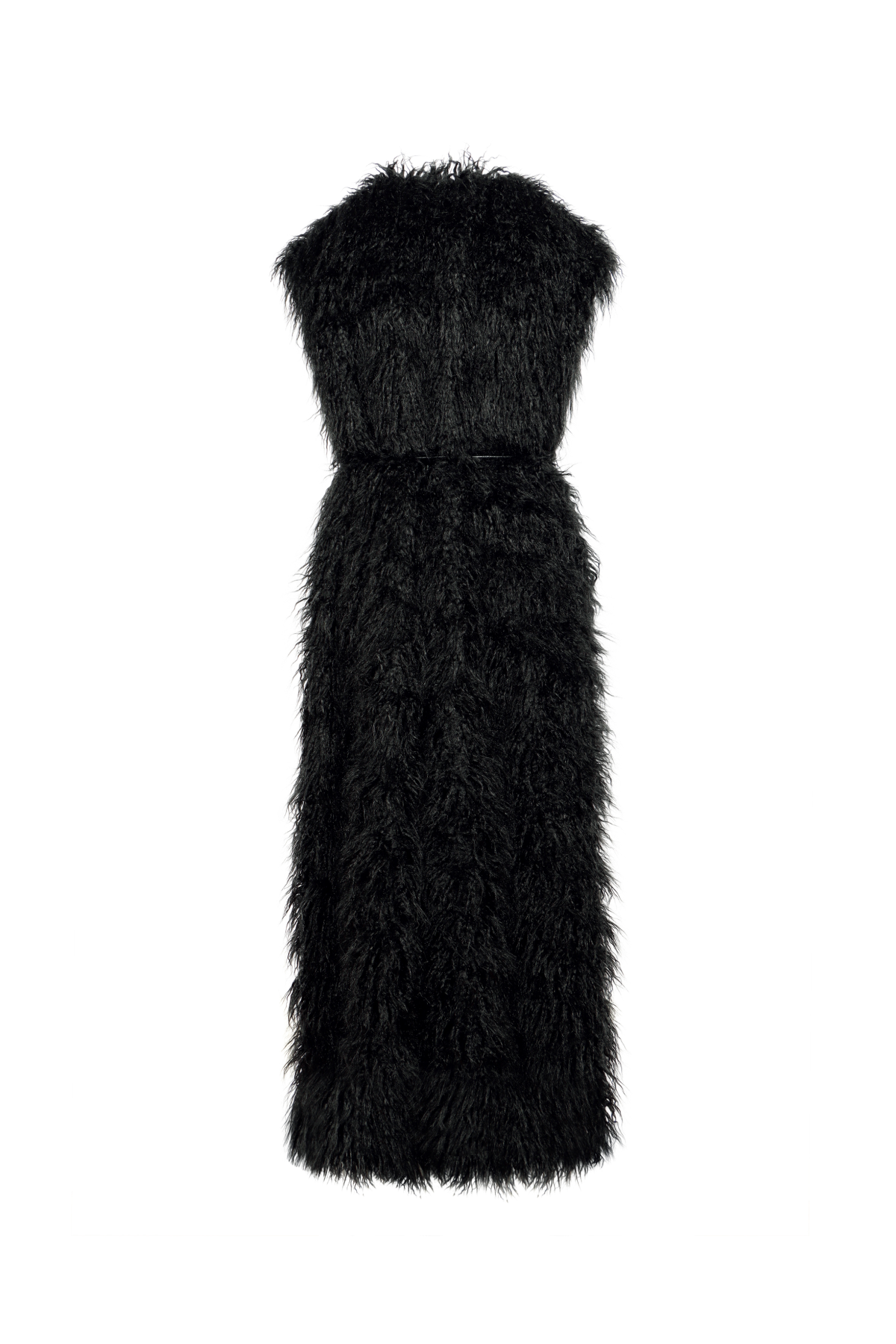 JS ED2 OBJECTS NAF006 FAUX FUR MAXI GILET BLACK - Image 2